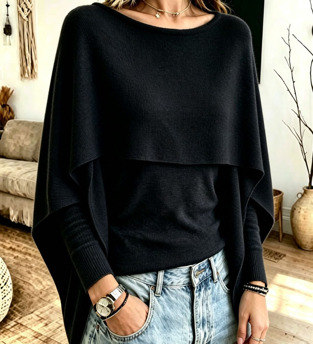 Women's Imitation Shawl Two-Piece Knit Sweater – A Chic, Layered, and Cozy Style
