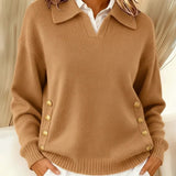 Women's Buttoned Polo-Neck Sweater – Simple and Elegant