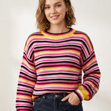Women's Striped Crew Neck Knit Sweater – Relaxed Fit, Casual and Comfortable Style