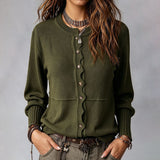 Women's Button-Up Casual Cardigan with Crew Neck – Comfortable Style for Everyday Wear