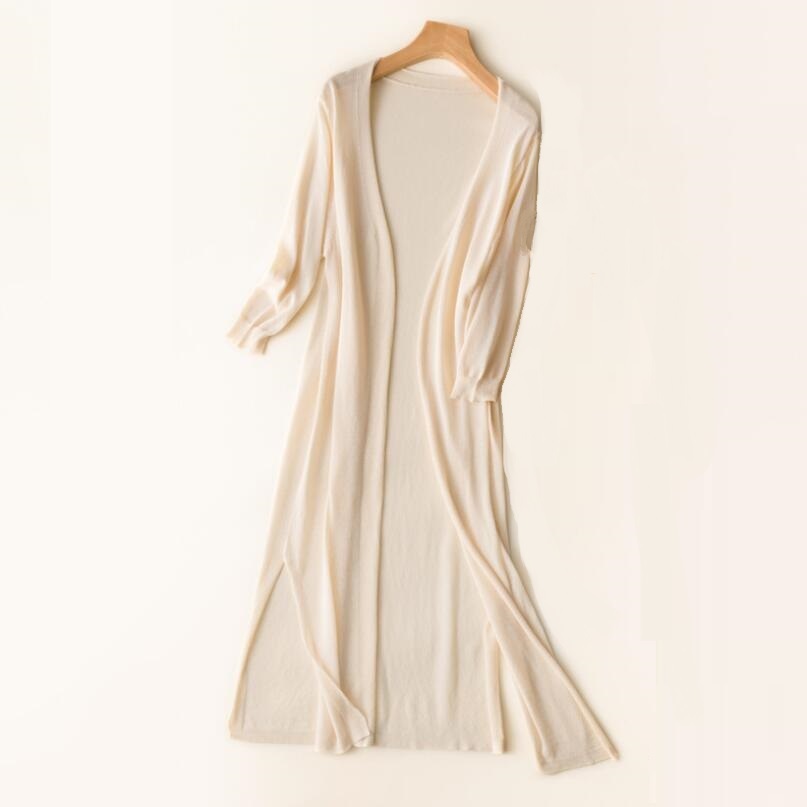 Lightweight Open Long Cardigan for Women with 3/4 Sleeves