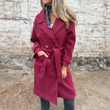 Women's Lace-Up Cardigan – Casual Long Sleeve Wool Blend Jacket with Lapels and Pockets