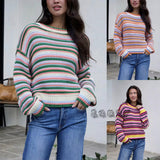 Women's Striped Crew Neck Knit Sweater – Relaxed Fit, Casual and Comfortable Style