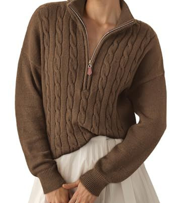 Women's half-zip high-neck sweater - Retro and comfortable