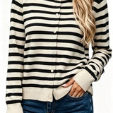 Women's Long Sleeve Striped Knit Cardigan – Casual, Comfortable, and Relaxed Fit