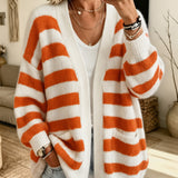 Women's striped cardigan with pockets - Comfortable and practical