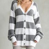 Women's striped knitted cardigan coat - Soft and comfortable