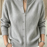 Women's zip-up crew-neck sweater - Soft and practical