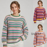 Women's Striped Crew Neck Knit Sweater – Relaxed Fit, Casual and Comfortable Style