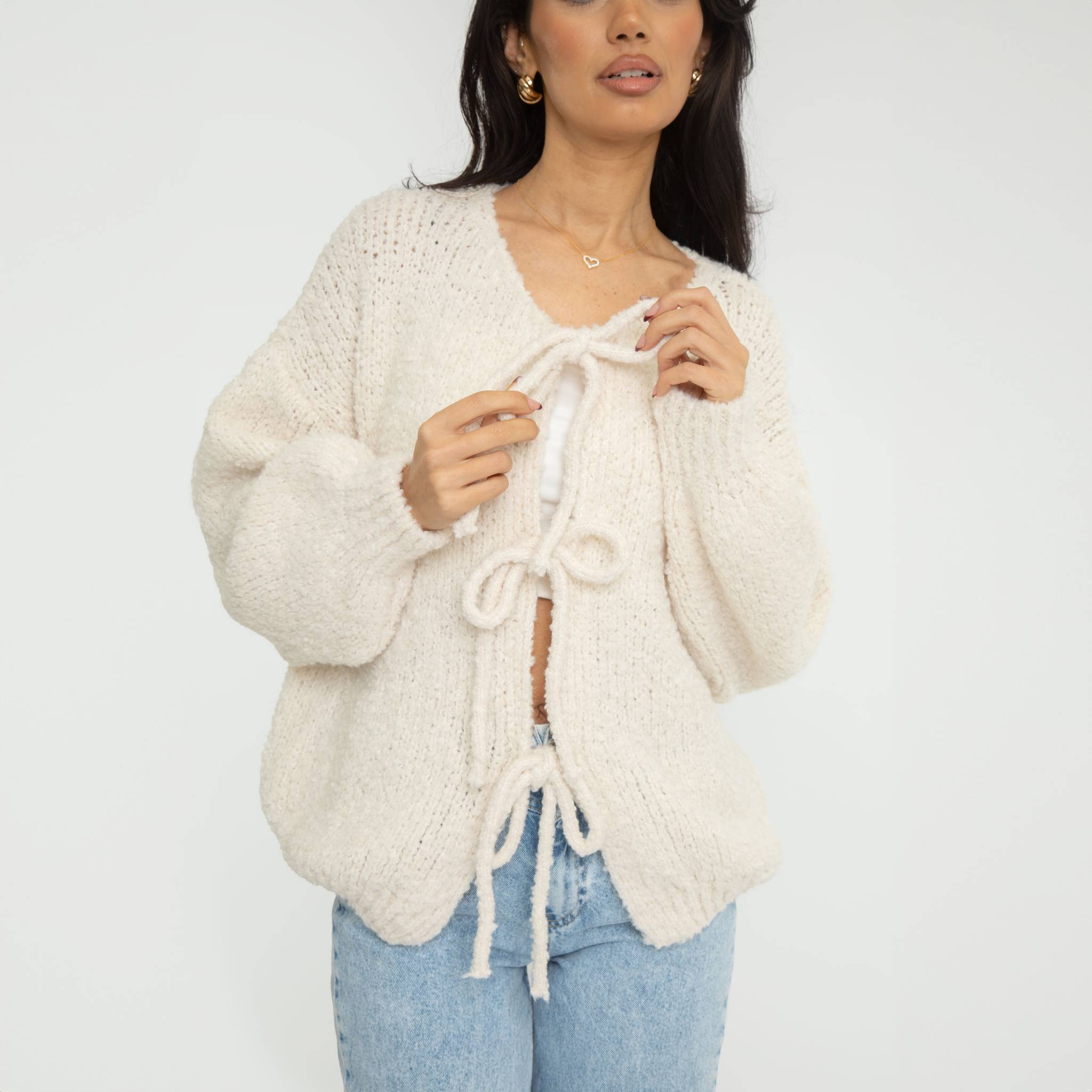 Bouclé Oversized Cardigan with Ties