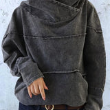 Women’s Hooded Sweatshirt with a Washed Denim Effect – Relaxed and Modern