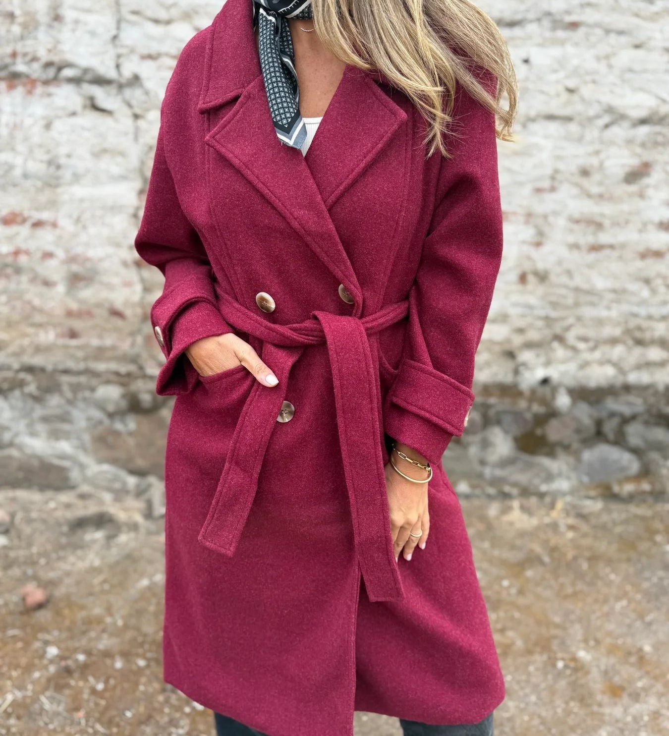 Women's Lace-Up Cardigan – Casual Long Sleeve Wool Blend Jacket with Lapels and Pockets