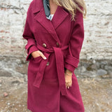 Women's Lace-Up Cardigan – Casual Long Sleeve Wool Blend Jacket with Lapels and Pockets