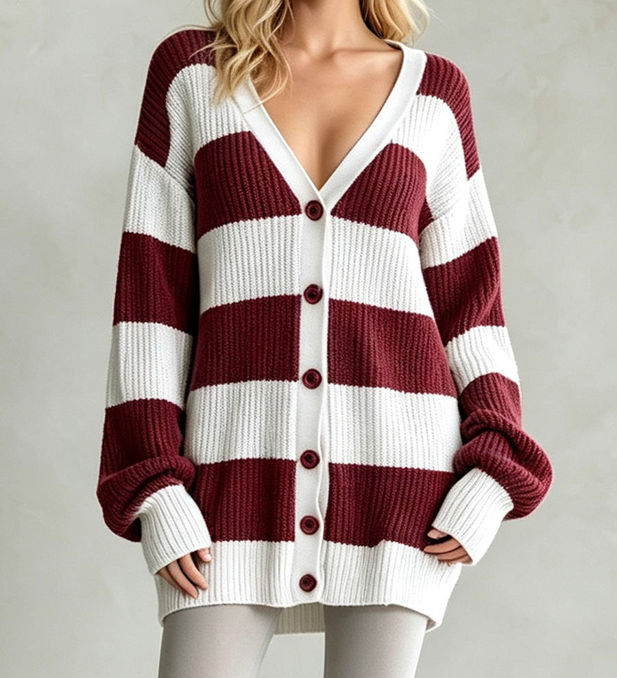 Women's striped knit coatigan - Soft and comfortable