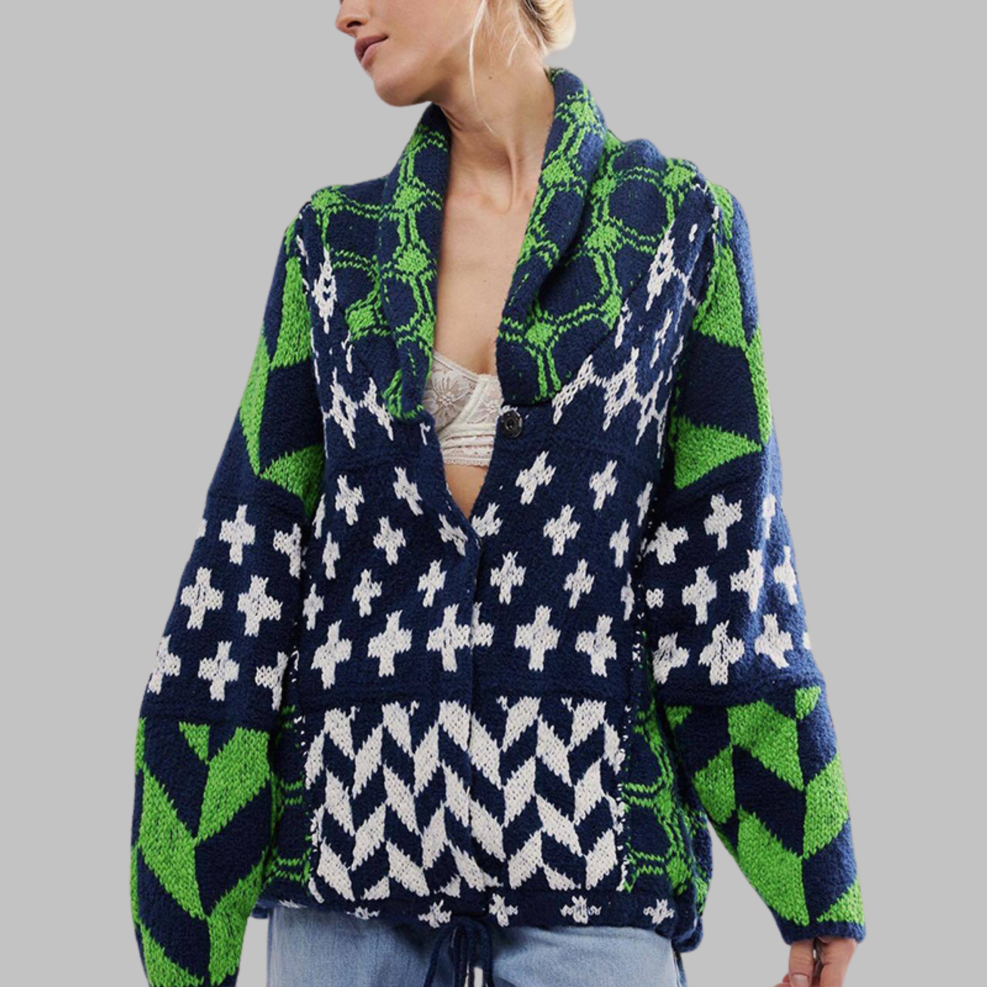 Long Geometric Women's Cardigan - Bold and Colourful