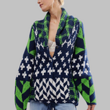 Geometric long women's cardigan - Bold and colourful
