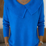 Ribbed Collar Knitted Sweater for Women – Elegant Long Sleeve Sweater