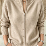 Women's zip-up crew-neck sweater - Soft and practical