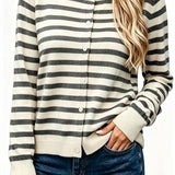 Women's Long Sleeve Striped Knit Cardigan – Casual, Comfortable, and Relaxed Fit
