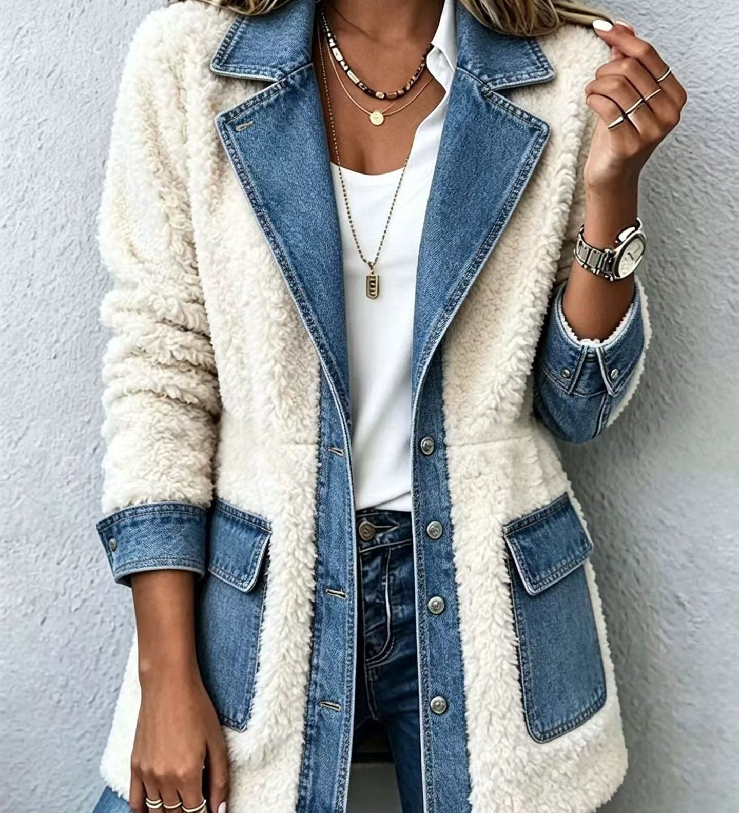 Women's Patchwork Denim Cardigan - Warm and Unique