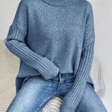 Irregular Turtleneck Sweater for Women – Loose Knitted Sweater with Long Sleeves