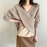 Women's wrap V-neck sweater with open shoulders - Soft and modern