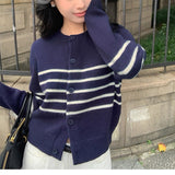 Women's Striped Knit Cardigan with Round Neck – A Comfortable and Casual Style for Everyday Wear