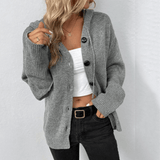 Women's Knitted Hooded Cardigan Gilet – Casual Button-Up Long Sleeve V-Neck
