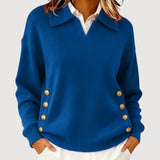 Long-Sleeved Women's Knitted Sweater – Elegant Classic Buttoned Collar