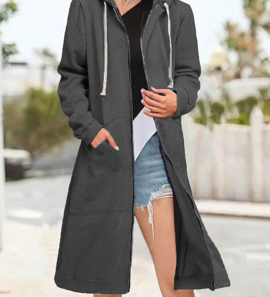 Multicoloured Oversized Women's Cardigan with Zip and Soft Hood