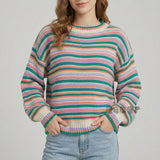 Women's Striped Crew Neck Knit Sweater – Relaxed Fit, Casual and Comfortable Style