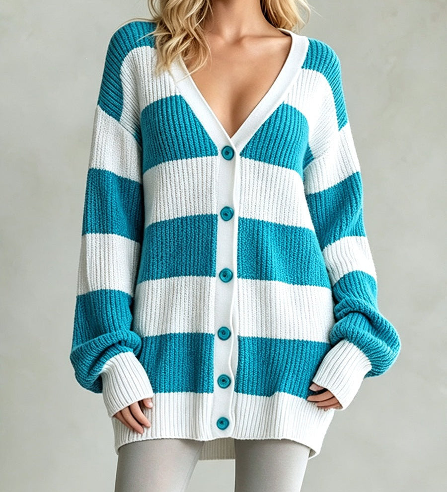 Women's striped knit coatigan - Soft and comfortable