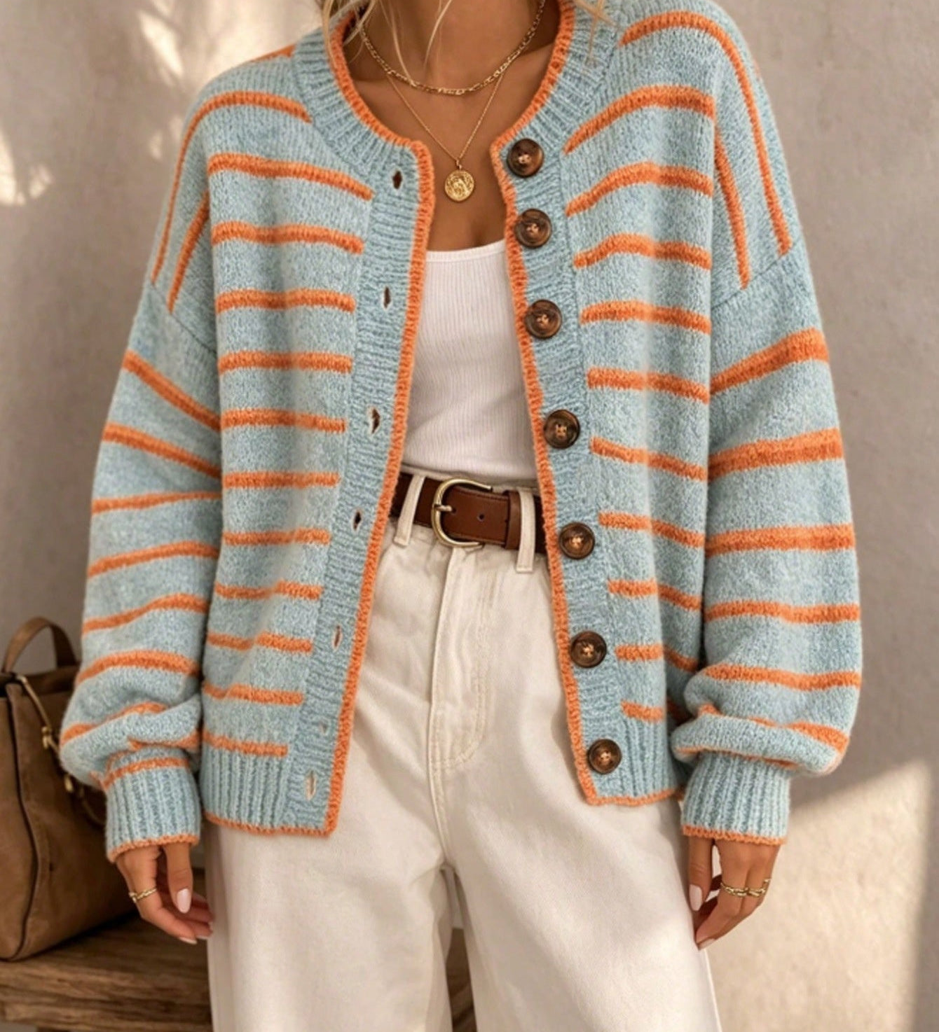 Women's Crew Neck Cardigan – European-American Casual Chic Style