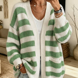 Women's Striped Cardigan with Pockets - Comfortable and Practical