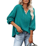 Women's V-neck lace hoodie sweatshirt with long sleeves