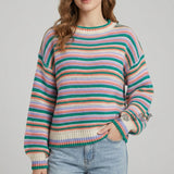 Women's Striped Crew Neck Knit Sweater – Relaxed Fit, Casual and Comfortable Style