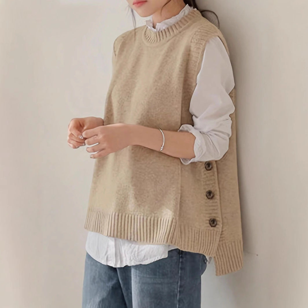 Women's Sleeveless Knit Gilet – Soft Vintage Layering Style