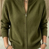 Women's zip-up crew-neck sweater - Soft and practical