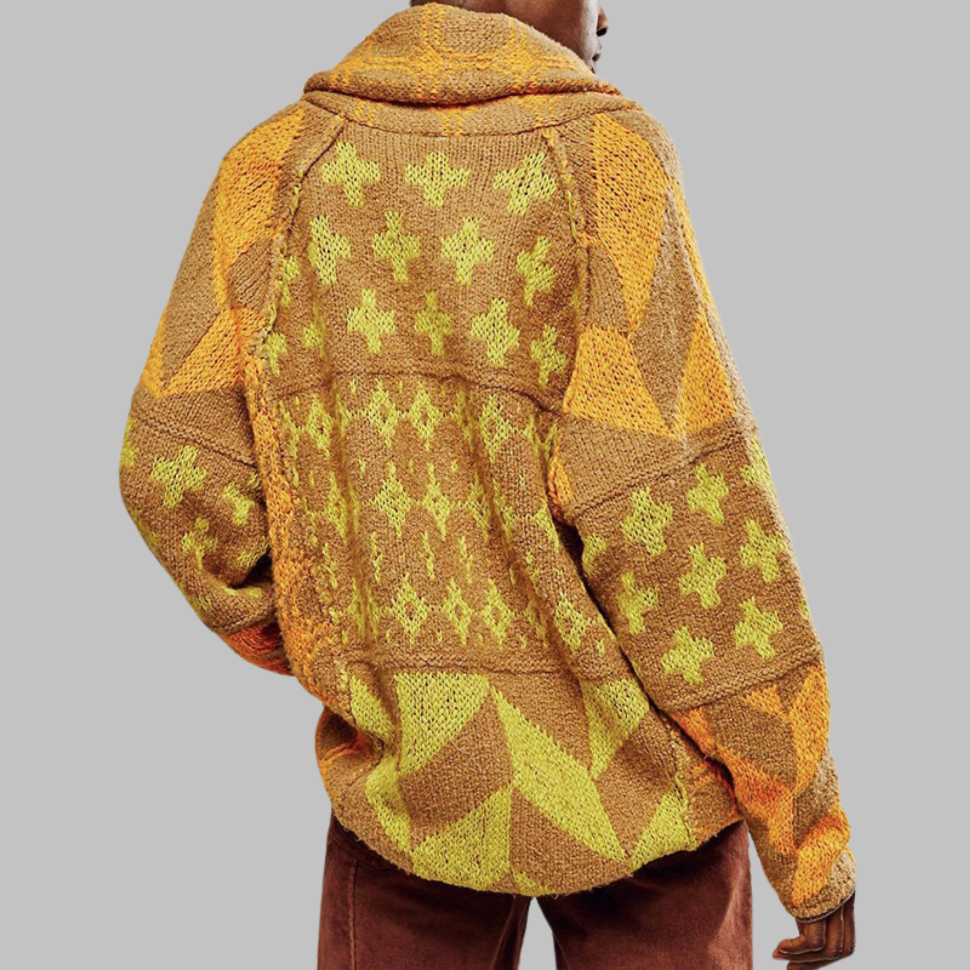 Geometric long women's cardigan - Bold and colourful