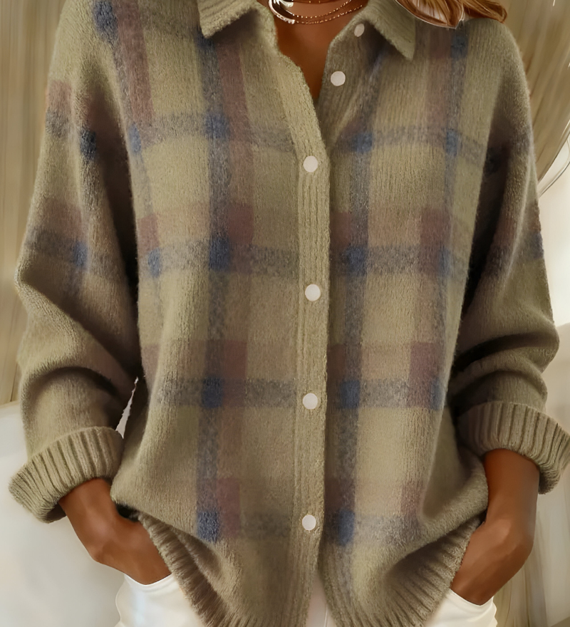 Women's Soft Check Cardigan - Elegant and Comfortable Knit