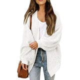 Women's Chunky Knit Cardigan – Oversized Wrap Style with Lantern Sleeves