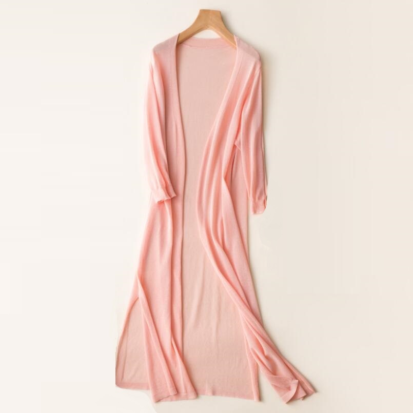 Lightweight Open Long Cardigan for Women with 3/4 Sleeves