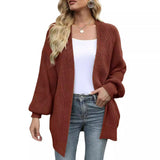 Women's Chunky Knit Cardigan – Oversized Wrap Style with Lantern Sleeves