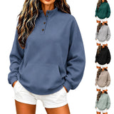 Casual button-up women's sweatshirt with a stand collar - Loose and comfortable