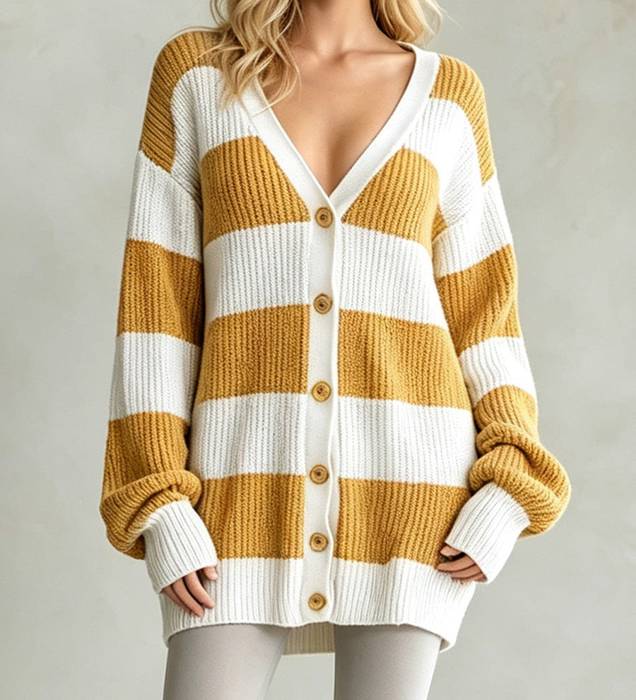 Women's striped knit coatigan - Soft and comfortable