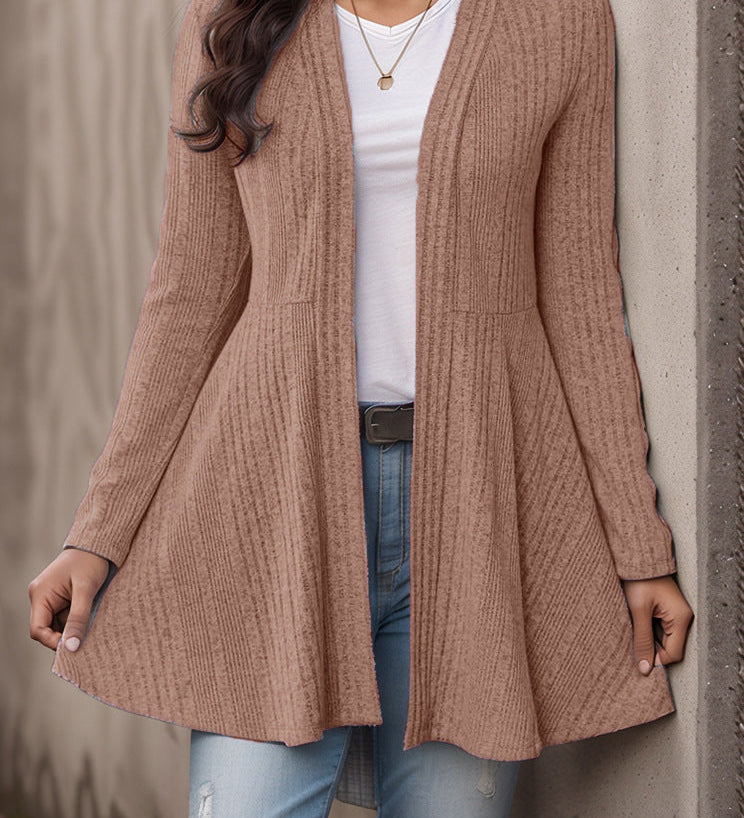 Women's Striped Brushed-Knit Cardigan – A Casual, Soft, and Comfortable Design, Ideal for Everyday Layering
