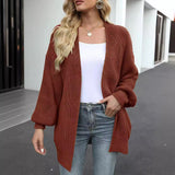 Women's Chunky Knit Cardigan – Oversized Wrap Style with Lantern Sleeves