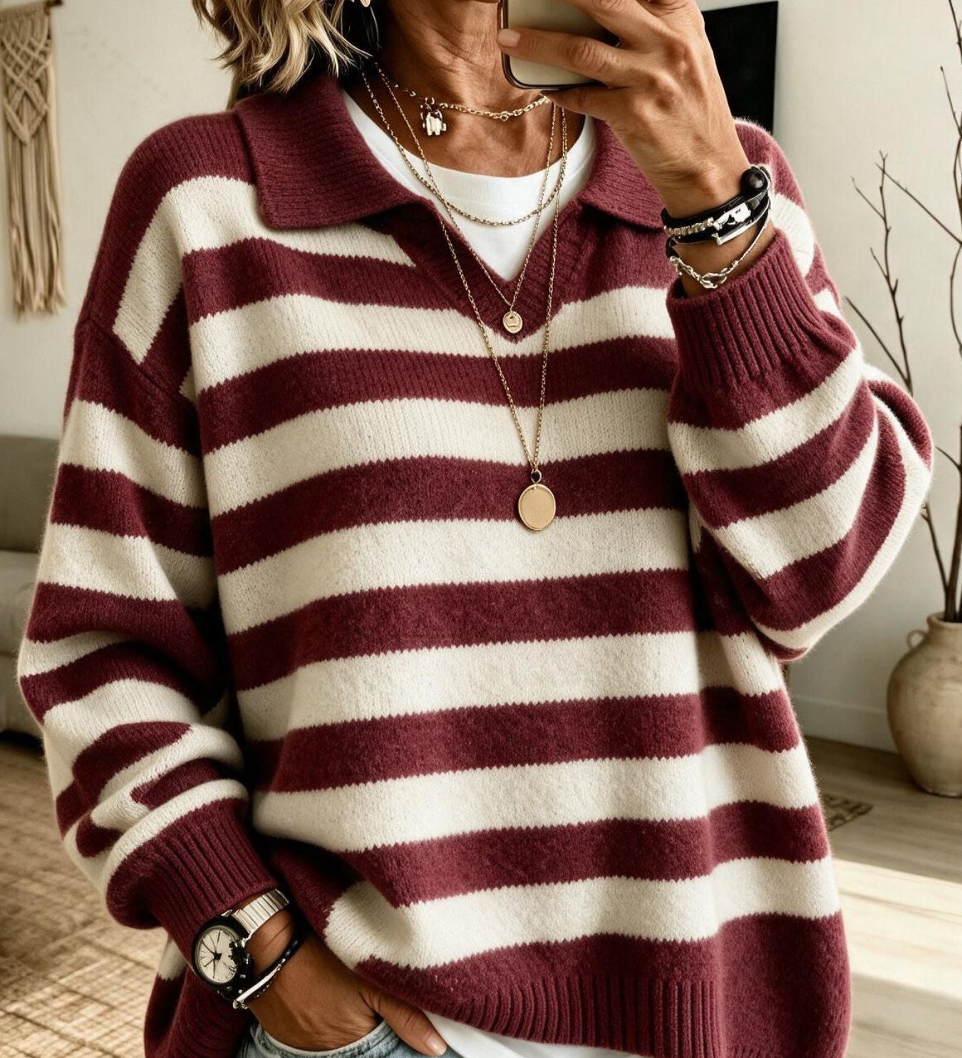 Women's colour-block sailor sweater - Soft and structured
