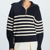 Women's Striped Half-Zip Sweater – Long Sleeves, Casual and Comfortable Style for Autumn and Winter
