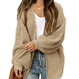 Women's chunky knit coatigan – Comfortable oversized style with lantern sleeves